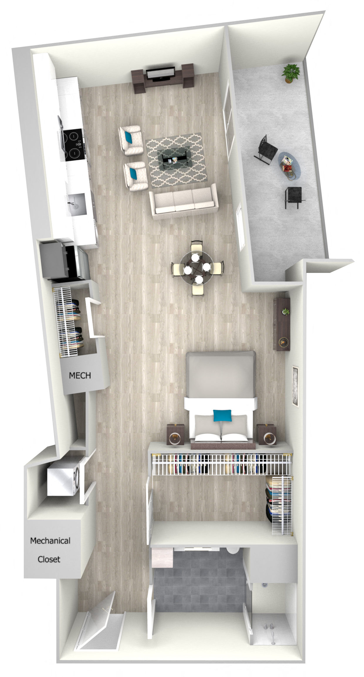 Floor plan for studio, 1 bath, 705 sqft